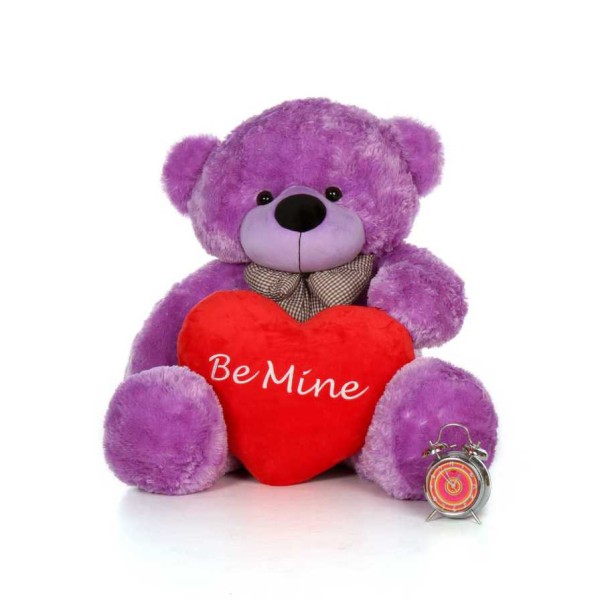 4 Feet Purple Big Bow Teddy Bear holding Be Mine heart